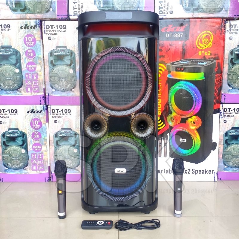 Speaker Portable DAT DT 887 8 inch 2 Mic Wireless