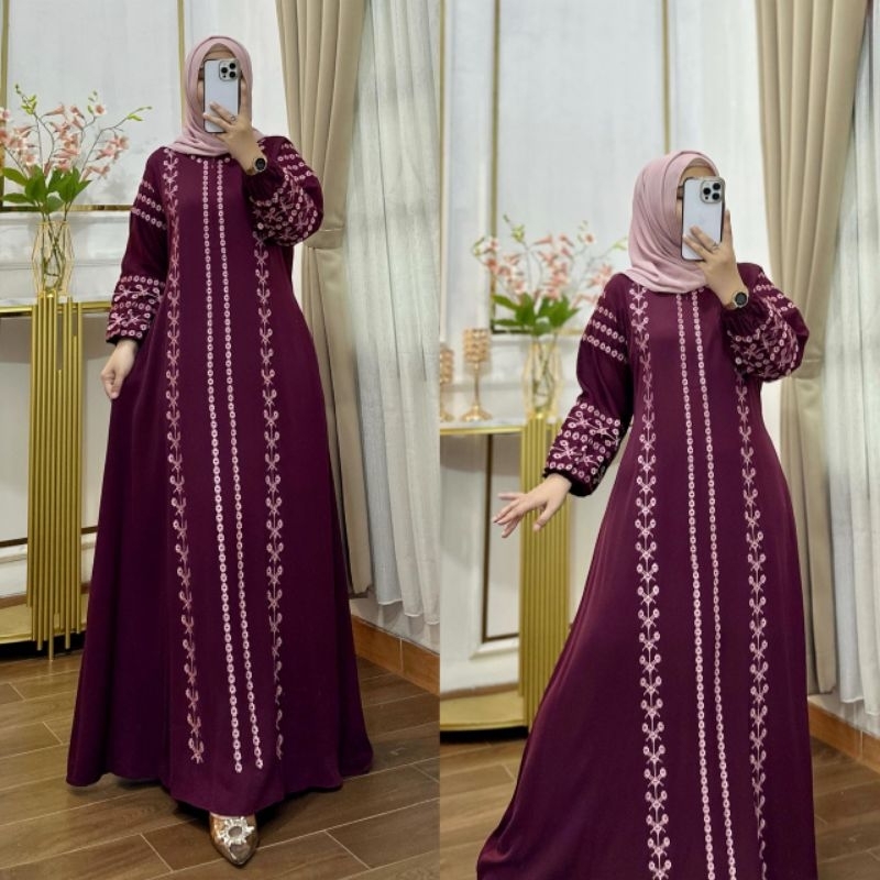 Gamis Burgundy.ori Premiyum Terbaru / Burgundy Bordir / Gamis Katun Twill Bordir / Gamis Lebaran Bur
