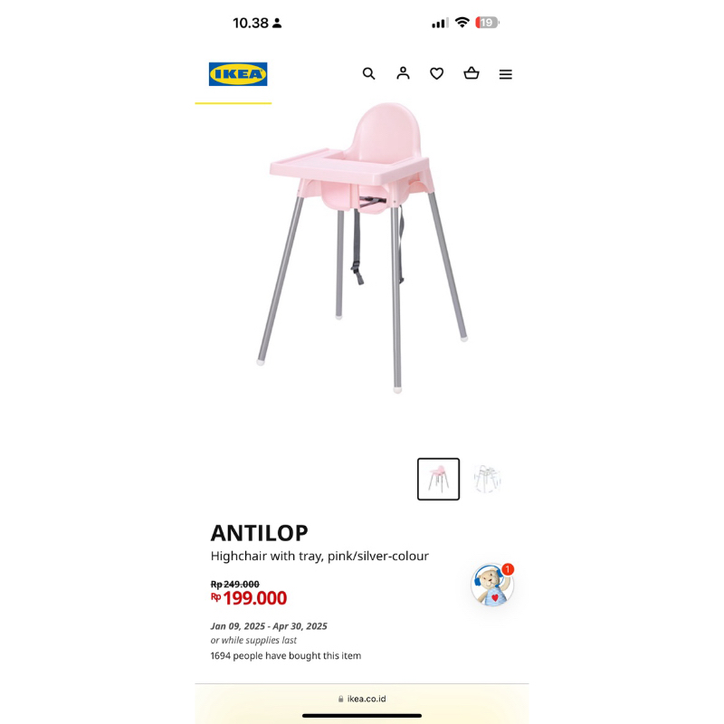 PRELOVED BABY CHAIR HIGH CHAIR IKEA ANTILOP 2 PCS (BLUE AND PINK) KURSI MAKAN