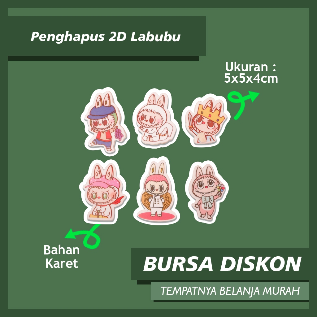 

Penghapus 2D Labubu Gepeng Satuan Hapusan Eraser Putih Lucu