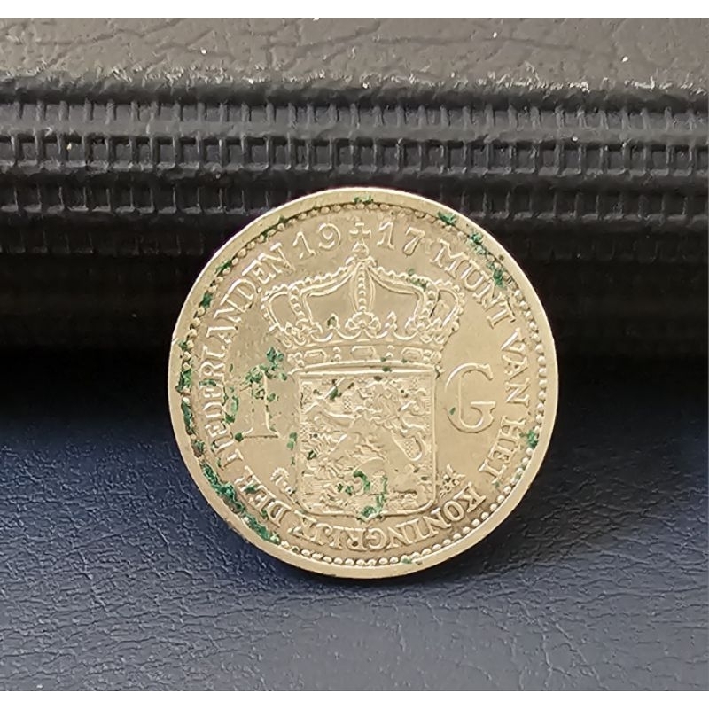 koin kuno, koin perak 1 gulden 1917 Wilhelmina mantel