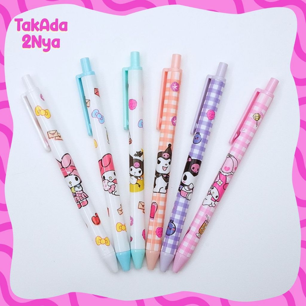 

Pena Mekanik Sanrio Dop Kuromi Melody Pulpen Cetek Tinta Hitam Pen Bolpen Mekanik