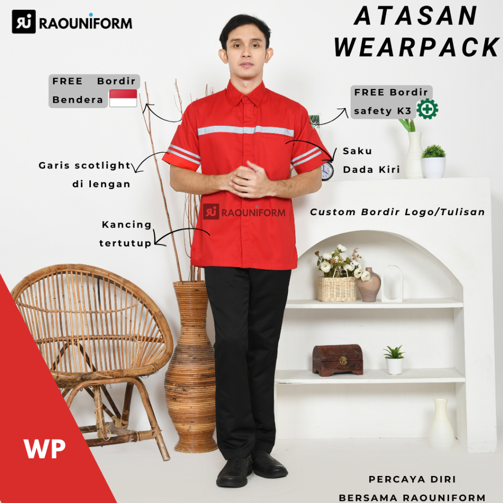 Seragam safety pria/Kemeja proyek tambang/Baju safety first/Wearpack Pendek pria Custom Bordir