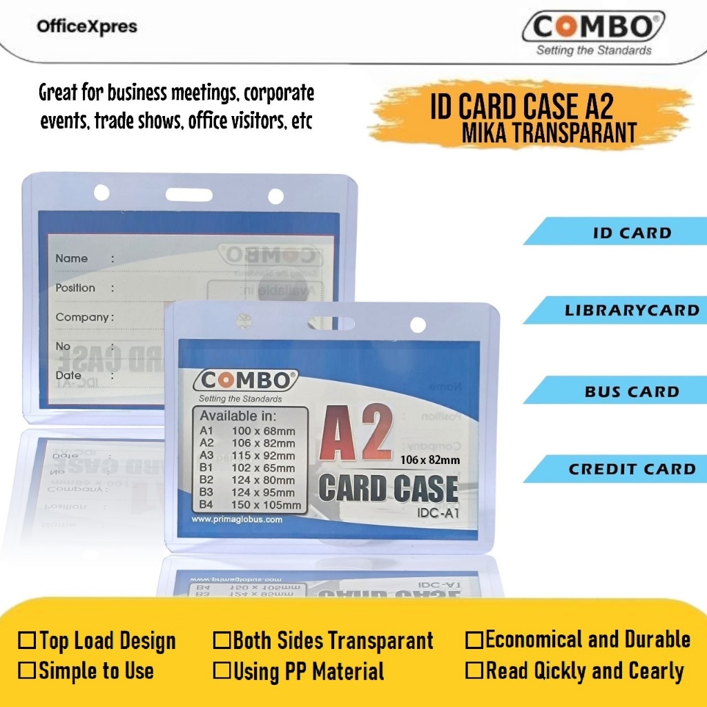 

ID Card Case Plastik A2 / Casing ID Card Transparant 106x82mm / Tempat Kartu Plastik Bening / Name Tag 2 Sisi Transparant / Card Plate Mika Transparant