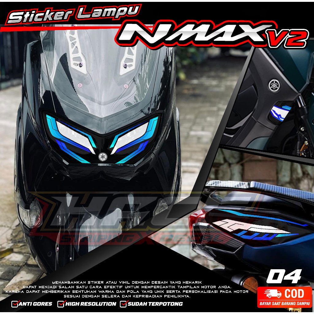 KODE 04 STIKER VARIASI LAMPU MOTOR NMAX NEW 2022 - STIKER LAMPU DEPAN & BELAKANG NMAX 2022