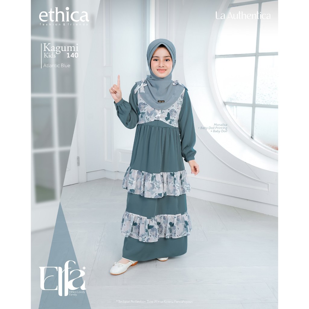 Ethica Kagumi Kids 140 Atlantic Blue - Fashion Muslim Baju Gamis Anak Perempuan Set Hijab
