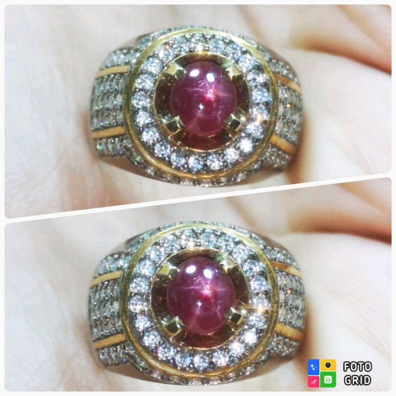 BATU NATURAL RUBY STAR RING PERAK MEWAH