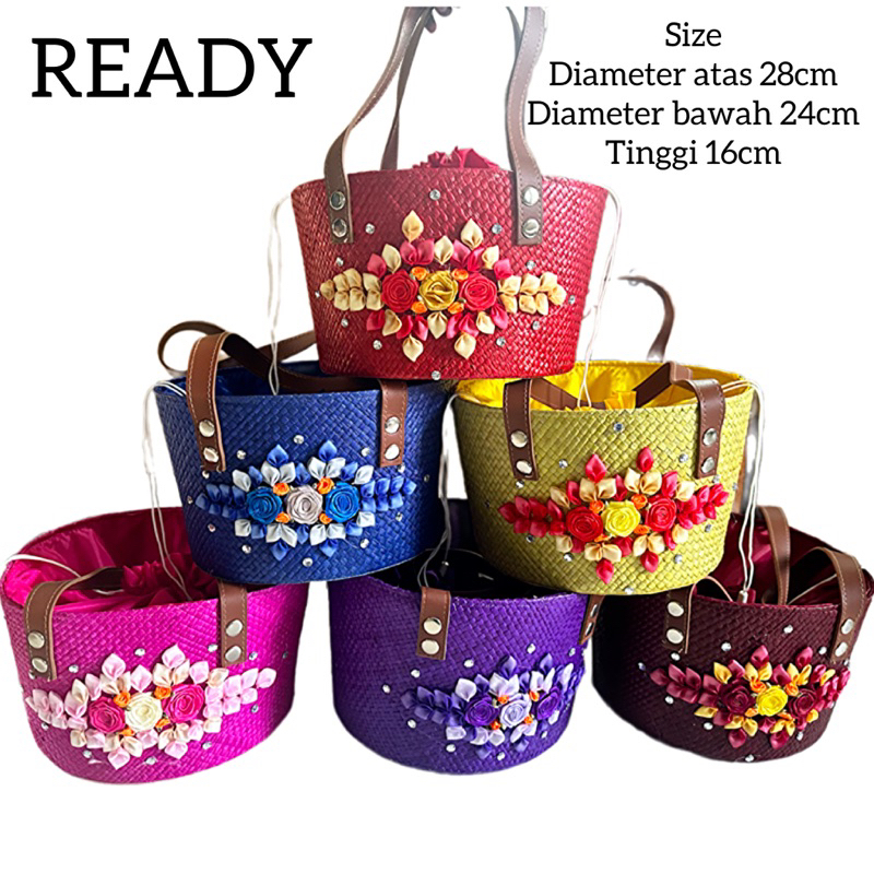 

READY Tas hampers EMBER BULAT LEBAR BESAR BUNGA GG COKLAT tas anyaman goodiebag lebaran