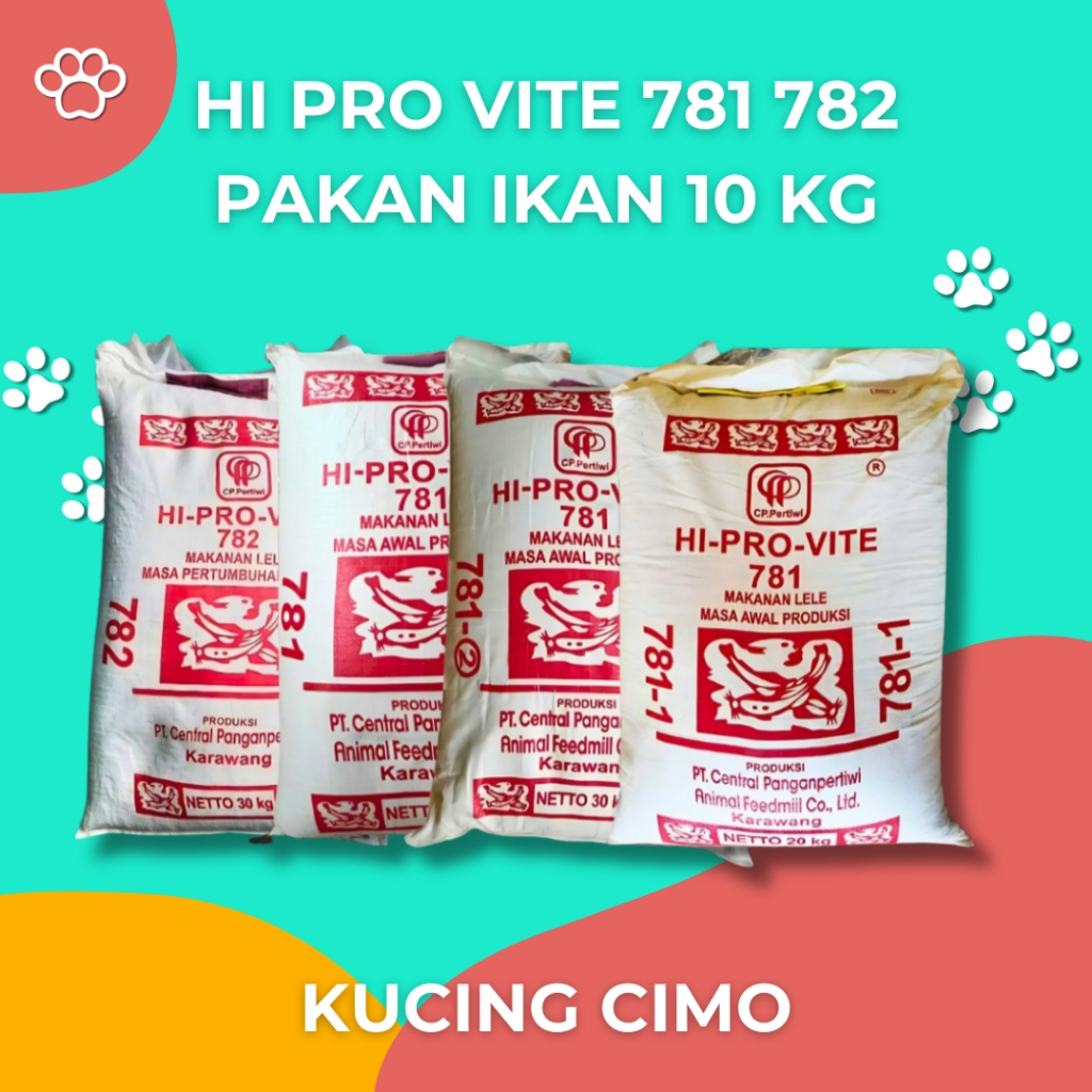 Pakan Ikan Hi Provit 782-4 /782-3 /781-1 /781-2 /781 Pelet Lele Nila Gurame Hi Pro Vite 10kg