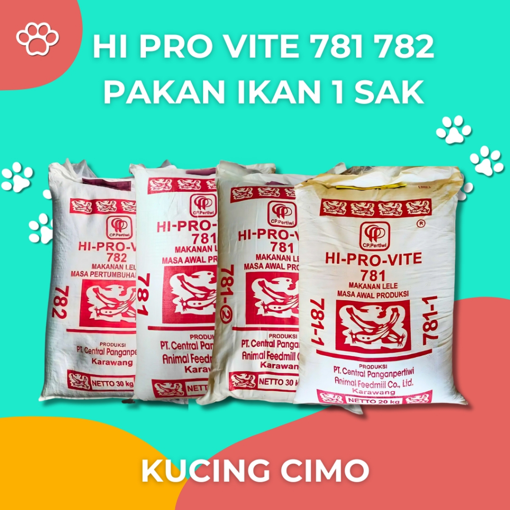 Pakan Ikan Hi Provit 782-4 /782-3 /781-1 /781-2 /781 Pelet Lele Nila Gurame Hi Pro Vite 30kg