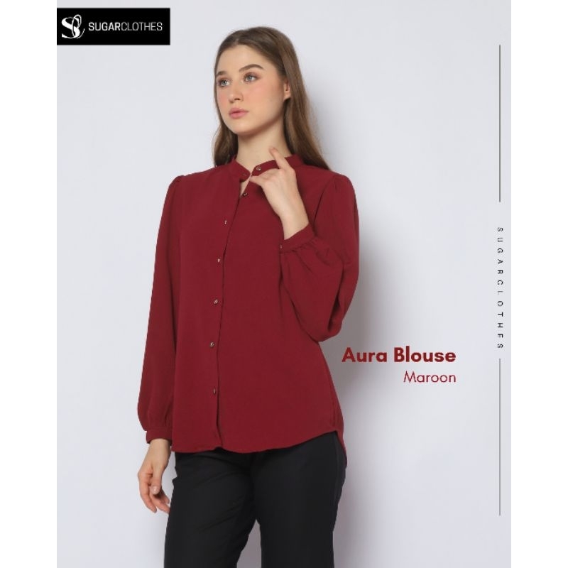 Baju Atasan Wanita Aura Blouse Warna Merah Maroon