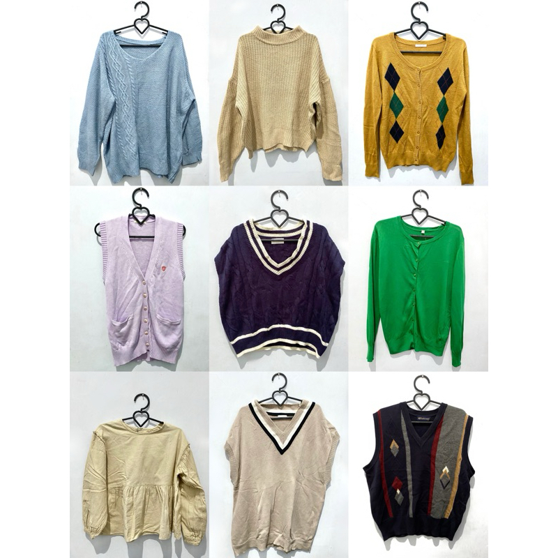 Preloved Vest Rajut Cardigan Crewneck Blouse Academia Kepang Crop