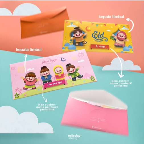 

[Bisa Custom Nama] Amplop Idul Fitri Panjang Premium 3D timbul isi 5pcs