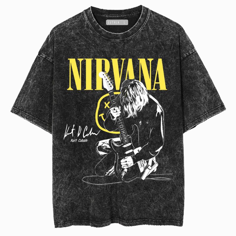 Kaos Band Nirvana Oversize - Washed – Grunge 90s Vintage – Bahan Premium Combed 24s