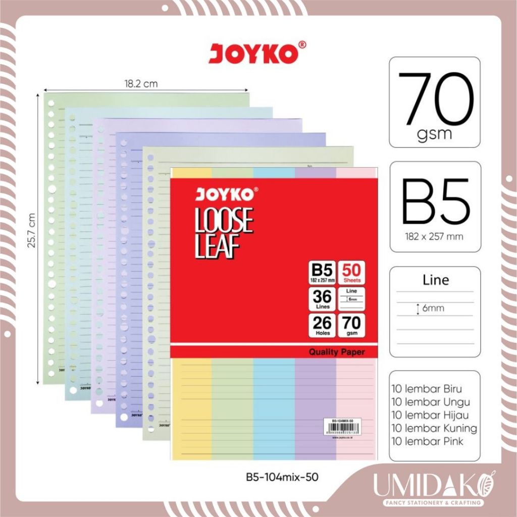 

[UMIDAKO] JOYKO LOOSE LEAF WARNA B5 / ISI BINDER B5