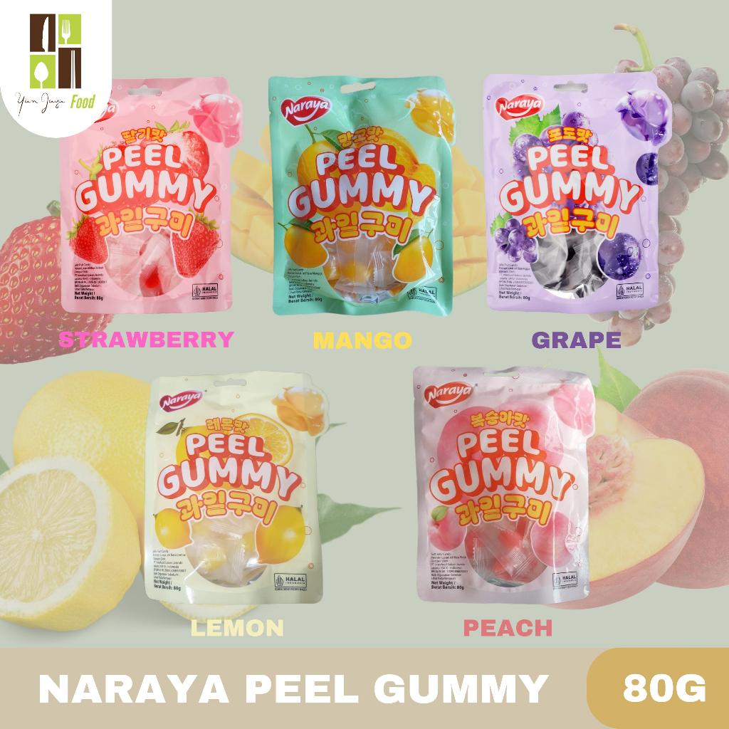 

Naraya Peel Gummy / Permen Jelly Rasa Peach / Lemon / Mango / Grape / Strawberry / Jelly Buah 80g