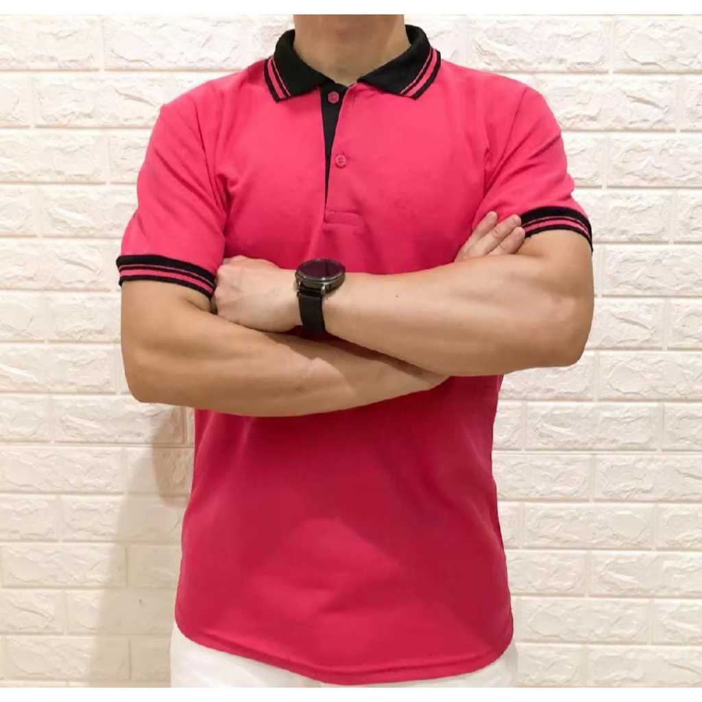 ( OBRAL ) Kaos kerah lengan pendek KOMBINASI PINK FANTA / Kaos kerah pendek Kombinasi / Atasan Kaos 