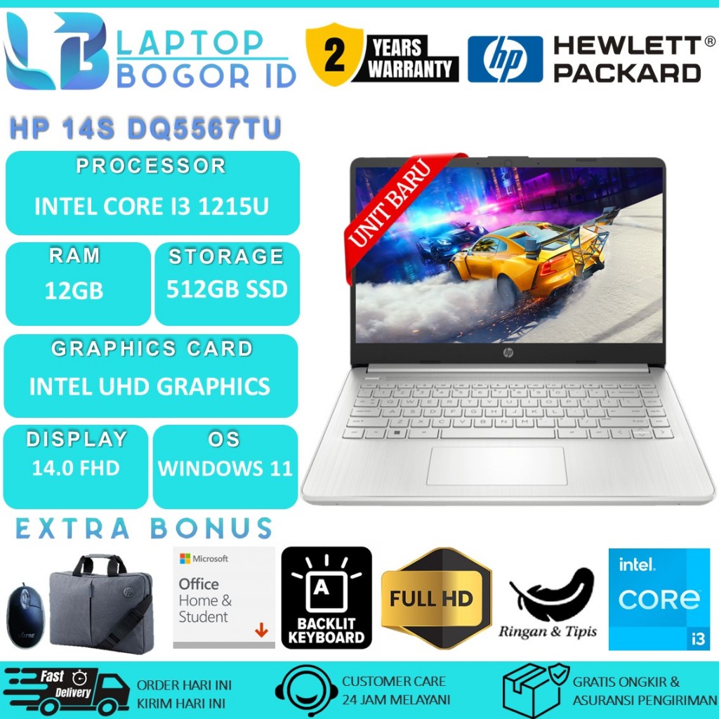 Laptop HP 14S Intel core i3 1215U Ram 12GB 512GB SSD 14.0 Windows 11 Original ohs silver