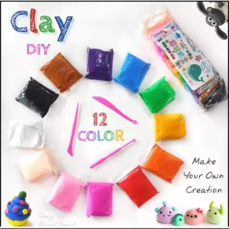 Polymer Clay Magic / Mainan Anak Clay Plastisin / Lilin mainan 12 Warna Makassar
