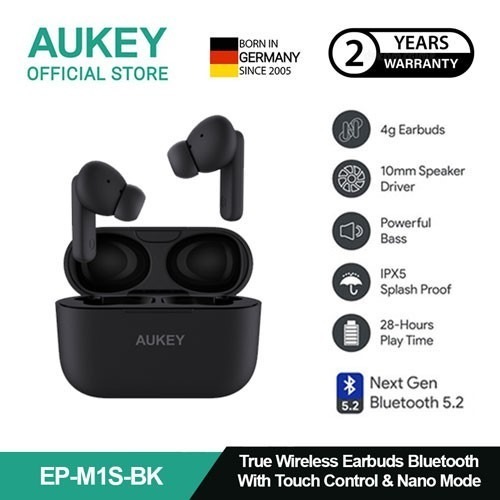 AUKEY TWS Bluetooth True Wireless Earphone IPX5 4G Earbuds EP-M1S