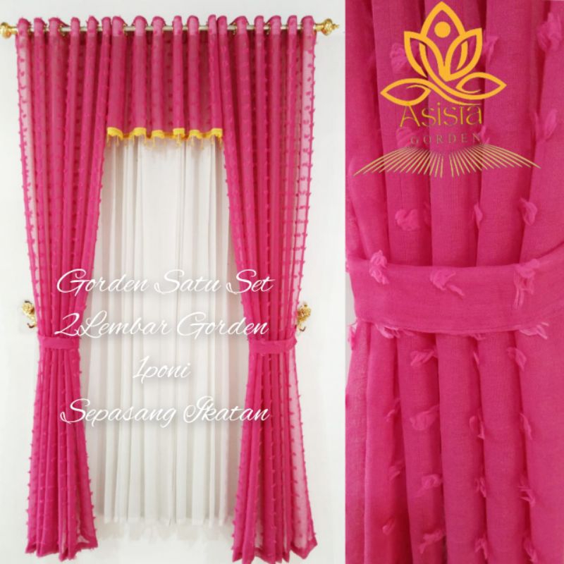 Gorden Satu set Dua Lembar Gorden Satu Poni RumbaiKristal Merah Panta Model Semokring 12ring 6lipata