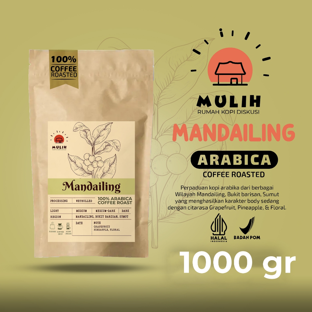 

Kopi Arabika Mandailing Mandheling Arabica Coffee Bean Biji Kopi Bubuk Asli 1 Kg