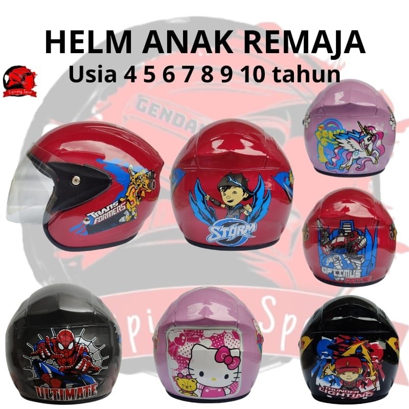 helm anak junior tanggung usia 5 6 7 8 9 10 tahun kerakter helm anak motif spider-man iron Man Batma