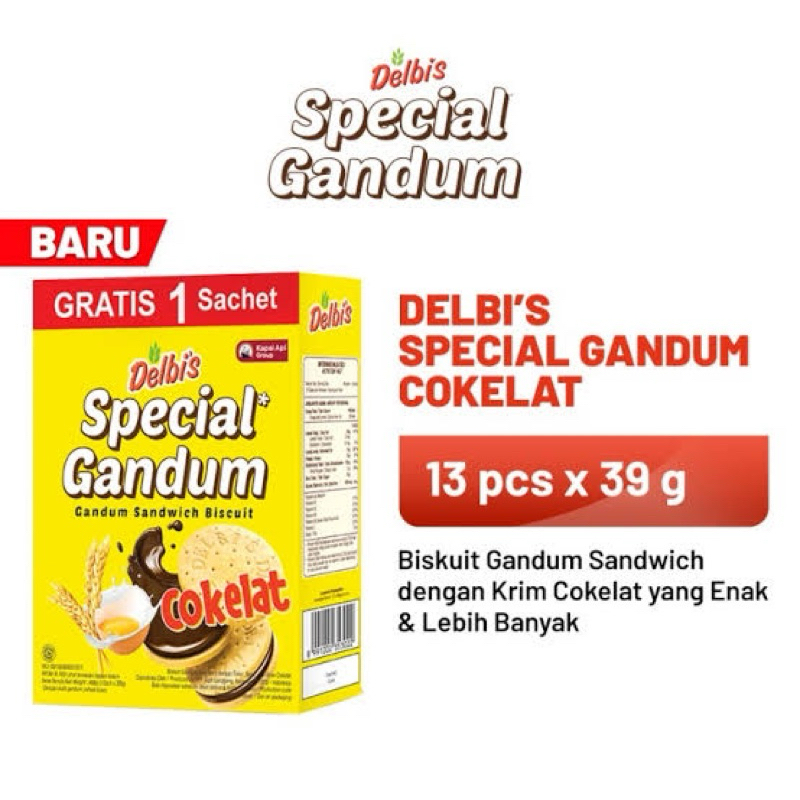 

SPESIAL GANDUM Delbis Rasa Coklat dus (12 sachet x 39 gram) gratis 1 sachet