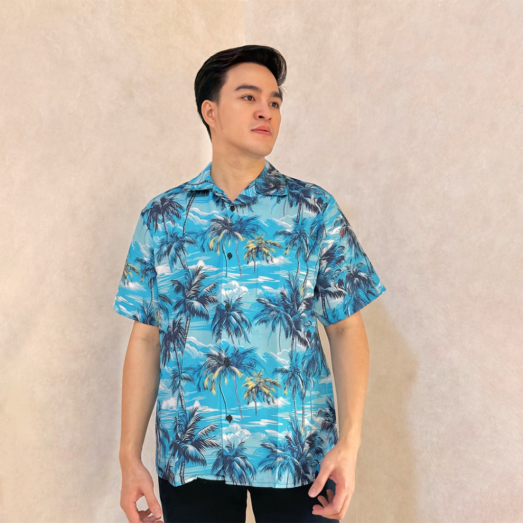 Dowear Baju Kemeja Motif Kekinian Cowok Cewek Bali Pantai Surfing Hawai Jumbo TROPICAL SKY 409