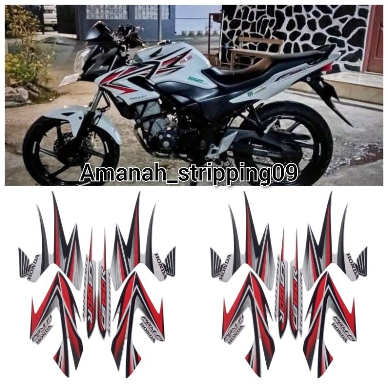 Lish stiker striping standart motor CB150R tahun 2013 ful set body warna putih merah