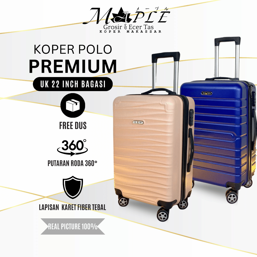 [PENGIRIMAN LUAR MAKASSAR] MAPLE KOPER UK 22 INCH KOPER POLO SIZE BAGASI KOPER POLO KARET FIBER PREM