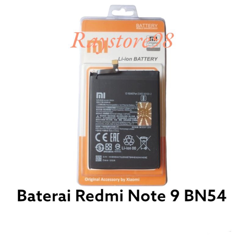 Battery Redmi Note 9 / Retmi 9 BN54 Baterai Batre Battrai Baterai Btrai Handpone