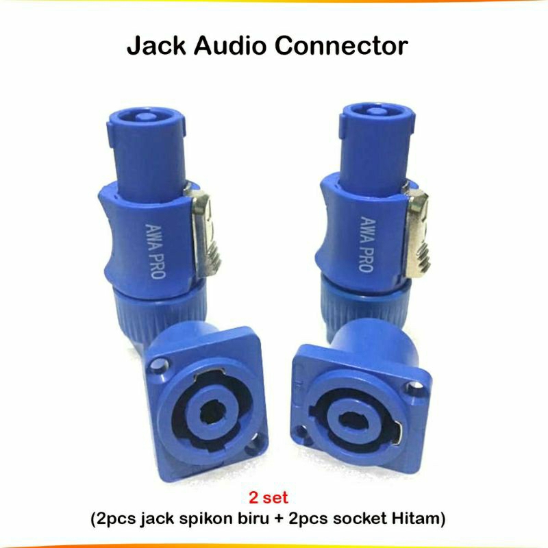 (2set) Jack Speakon Speaker  dan Soket Biru - Aksesoris Audio