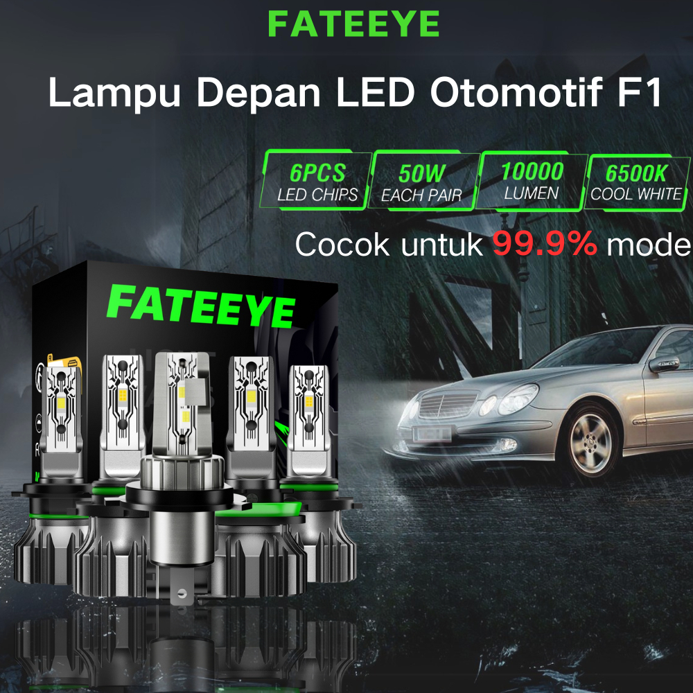 Lampu LED Mobil F1 H4 H7 H11 9005 9006 50W 10000LM Bohlam Depan Putih 6500K