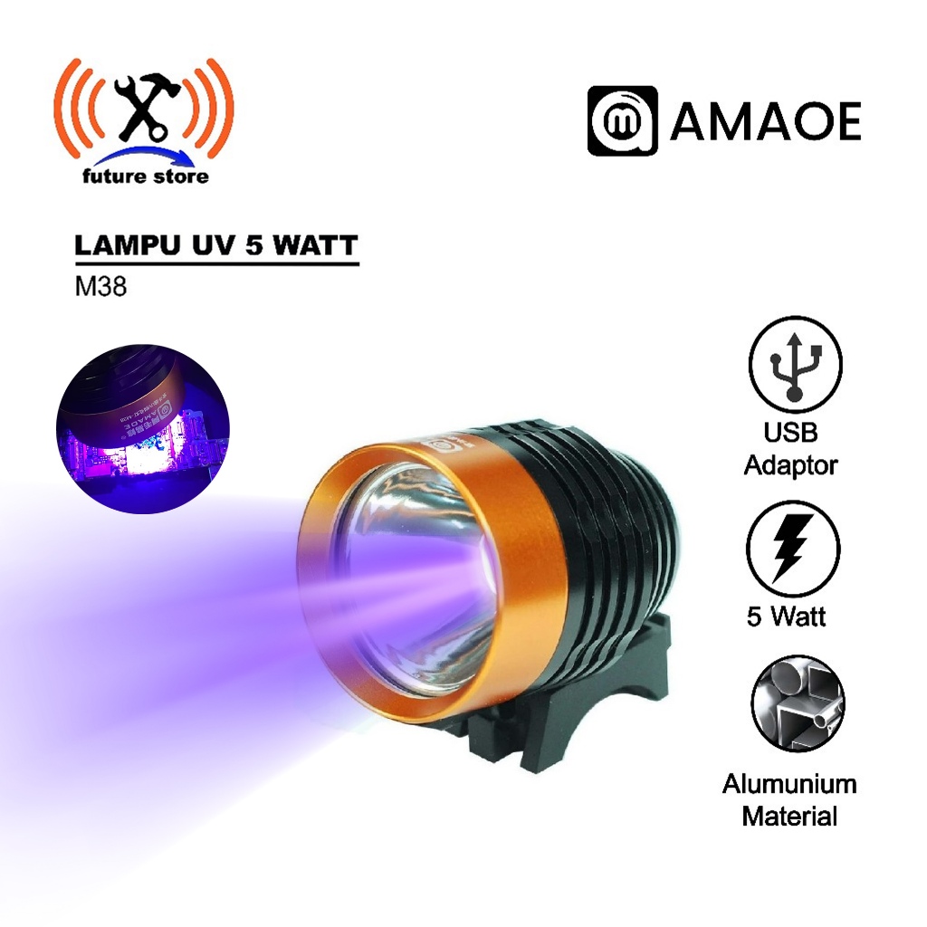 LAMPU UV AMAOE M38 ORIGINAL - LAMPU PENGERING LEM UV - LAMPU SENTER UV PENGERING LEM PCB UV CURING L