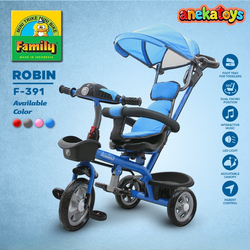 Sepeda Roda Tiga Anak Family Robin F391 Ban Eva Jok Hadap Depan Belakang Busa Tebal