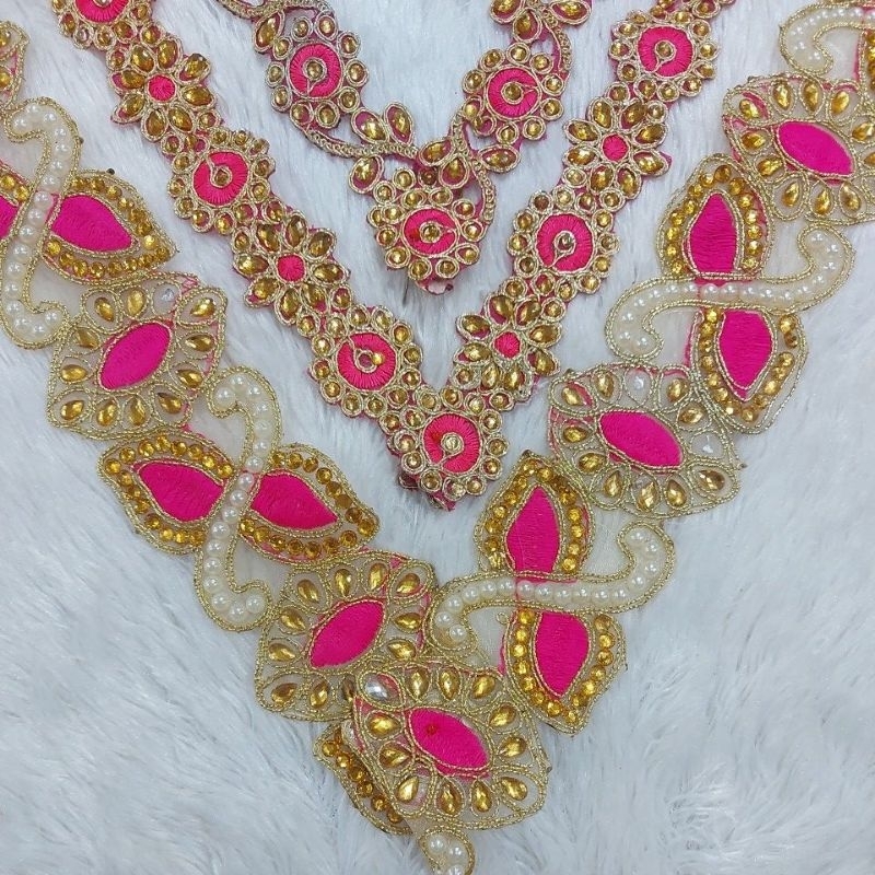 Renda India Payet Gold & Pink MEWAH PER 50 CM