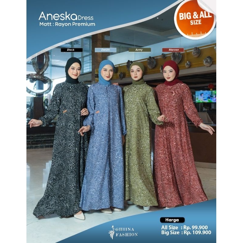 Aneska Dress Ghiina Fashion/Gamis Dewasa Allsize