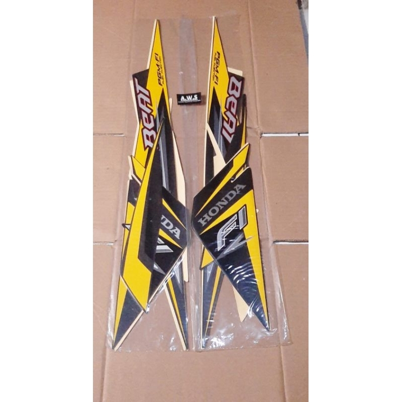 STIKER STRIPING LES BODY MOTOR HONDA BEAT FI 2014 HITAM KUNING BLACK YELLOW BAHAN GRADE ORIGINAL