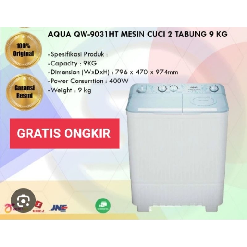 Mesin Cuci AQUA 2 Tabung Kapasitas 9 Kg QW 9031 HT / QW 961XT 100% ORIGINAL GARANSI RESMI