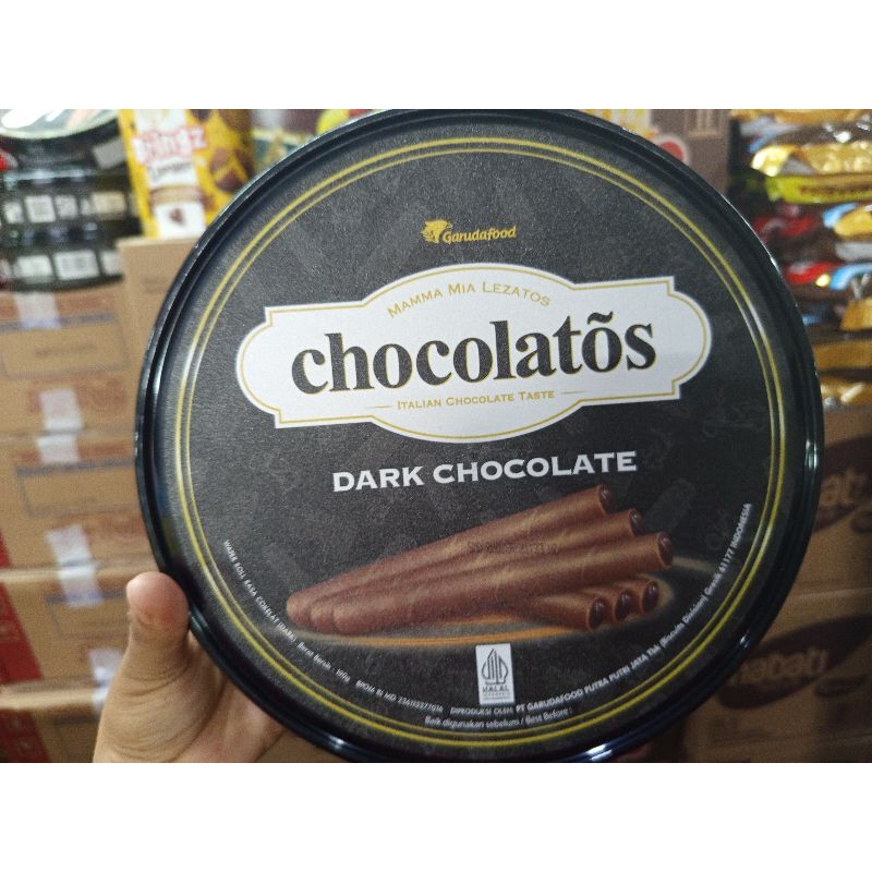 Wafer Roll Chocolatos Dark kaleng 190 Gram