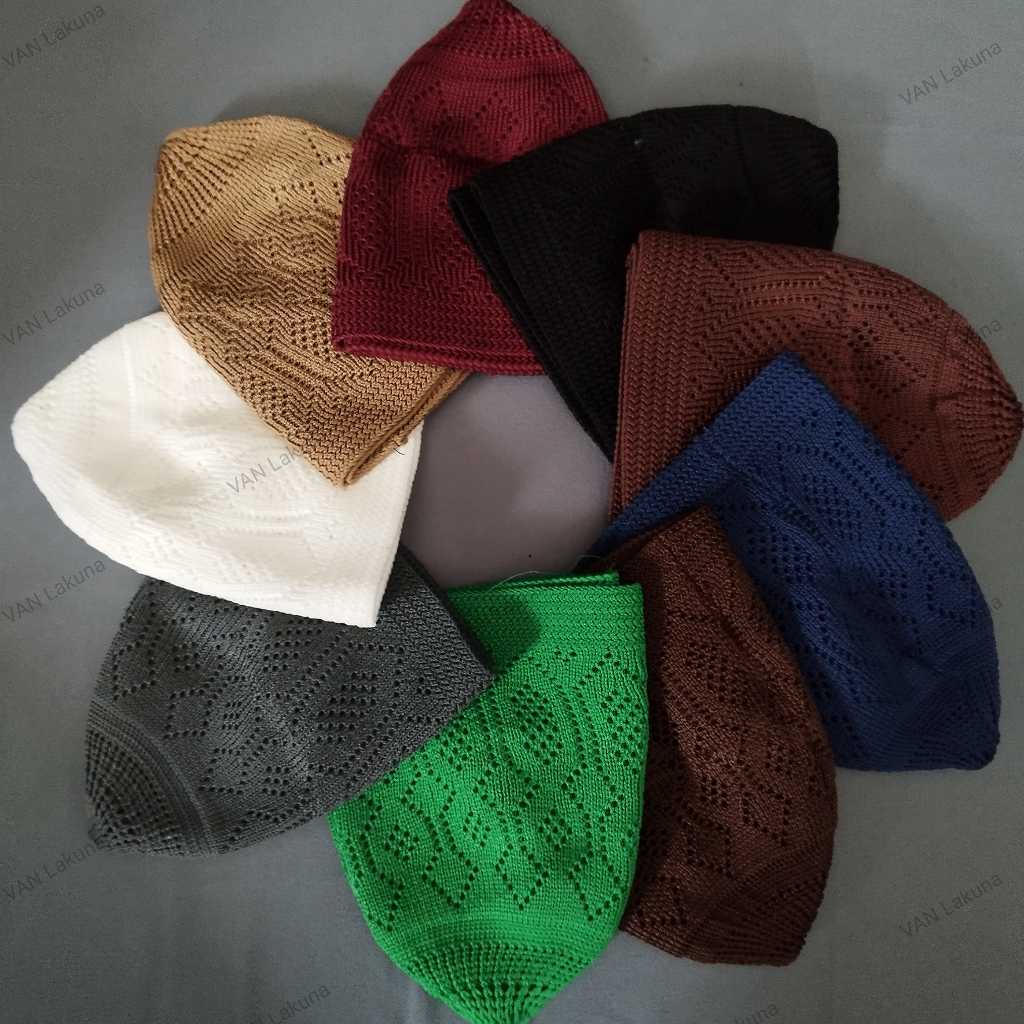 Grosir Peci Rajut Motif Solyu Isi 20pcs Termurah Peci Haji Rajut PREMIUM Harga Perkodi