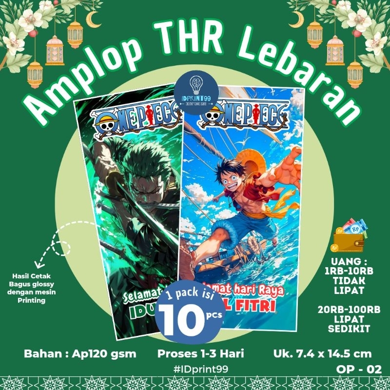 

[10 pc] OP-02 AMPLOP THR IDUL FITRI EDISI ONE PIECE | AMPLOP THR LEBARAN 7.4 X 14.5 MURAH | RAMADHAN