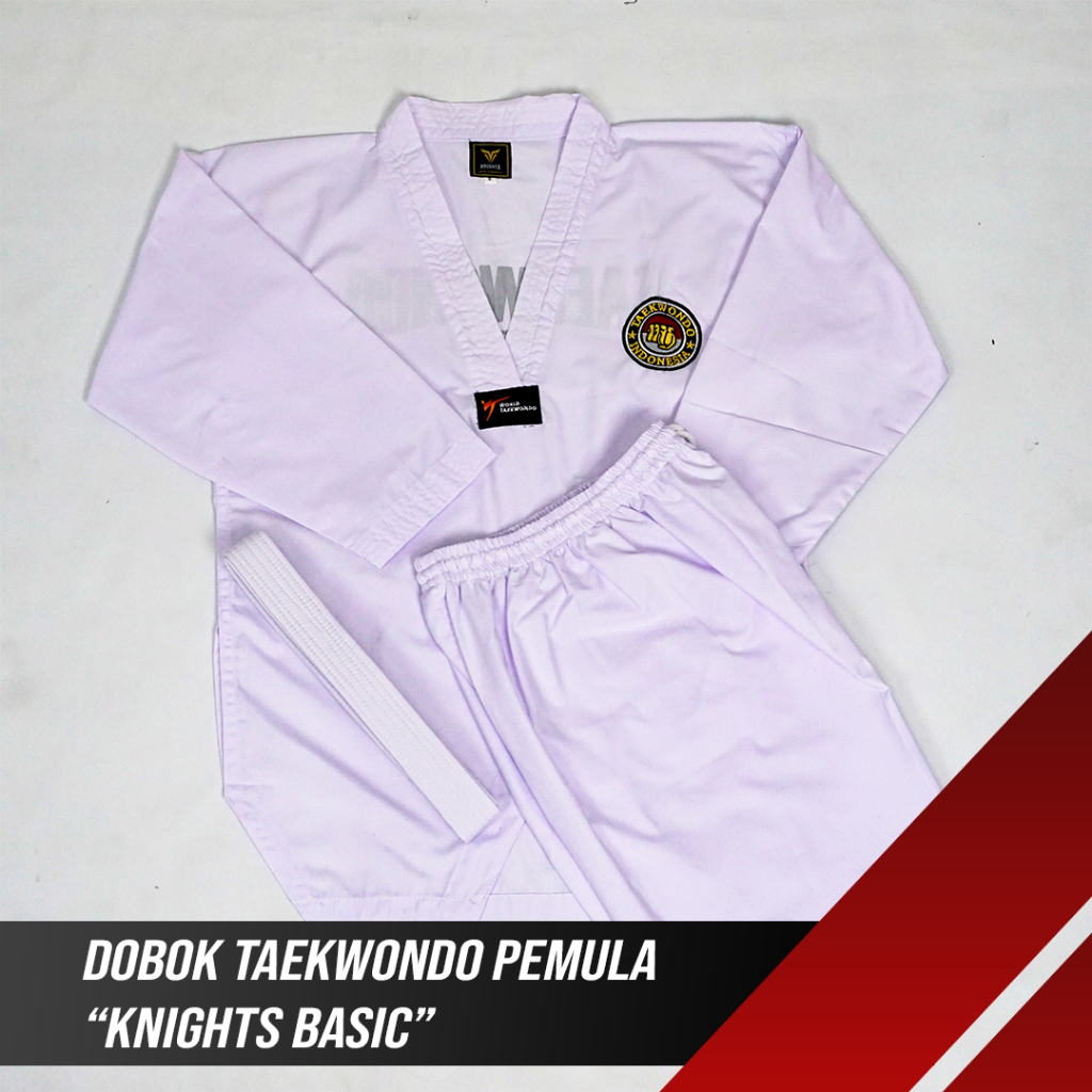 Dobok Taekwonndo/Dobok Pemula/Dobok Kerah Putih/ Seragam Taekwondo/ Baju Taekwondo Knights