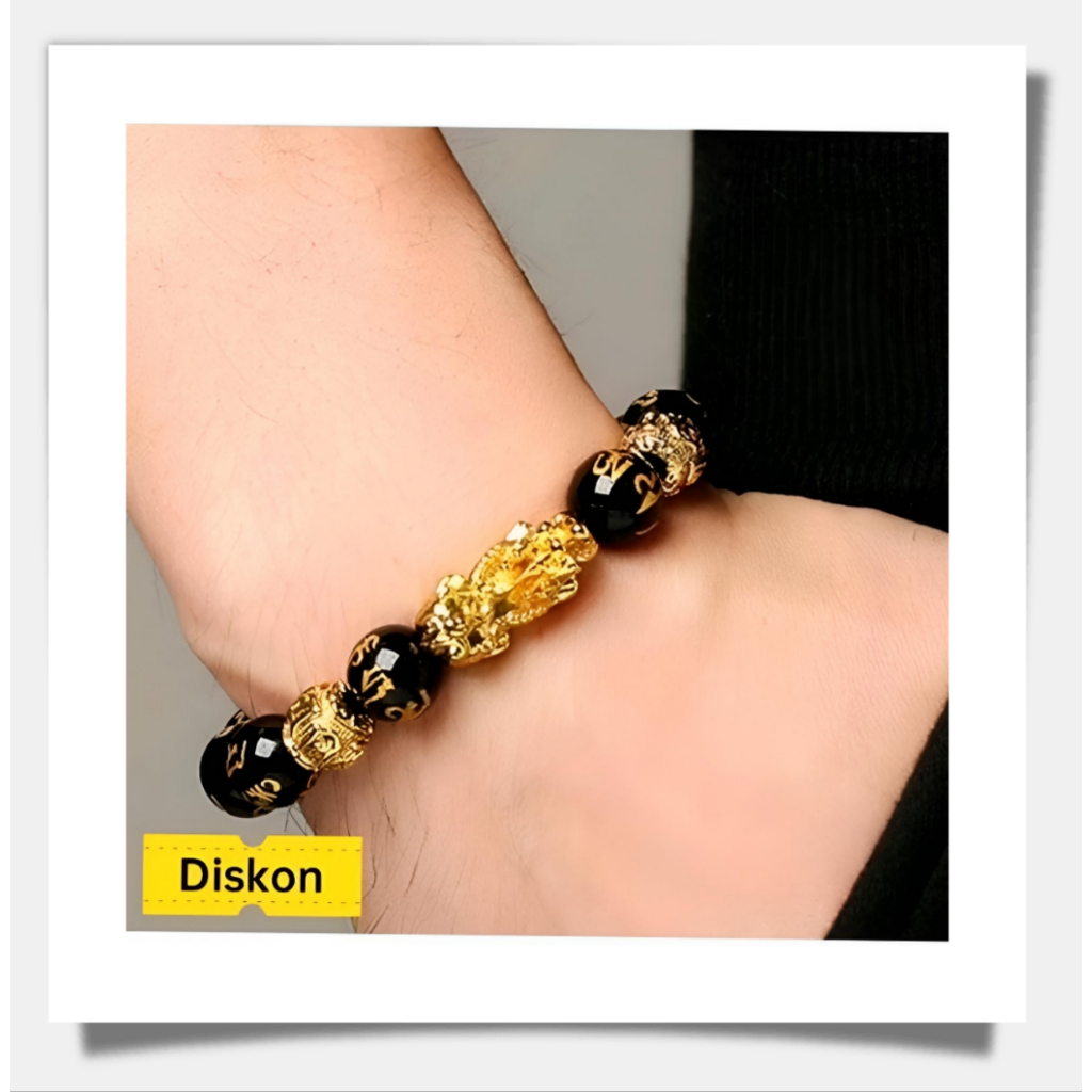 Gelang Fashion Retro Feng Shui Obsidian Emas Hitam Pria Wanita Imitasi