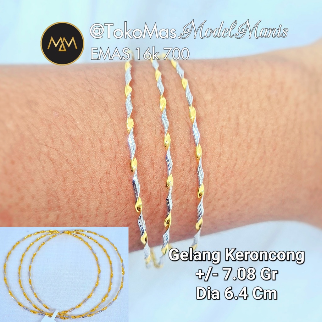 Gelang Keroncong Ulir Kombinasi Putih Kuning 700 kadar 16k