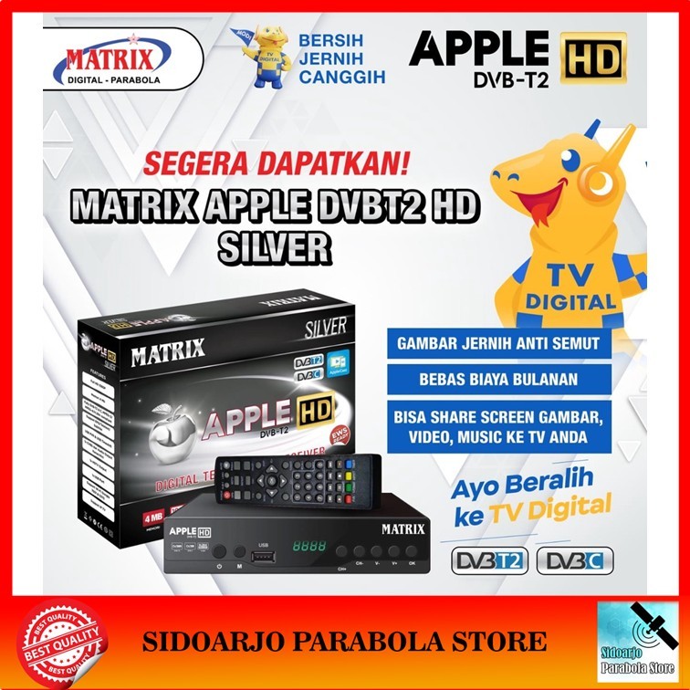 Set Top Box TV Digital DVBT2 Matrix Apple Silver HD STB DVB-T2 Antena Siaran Channel Gratis