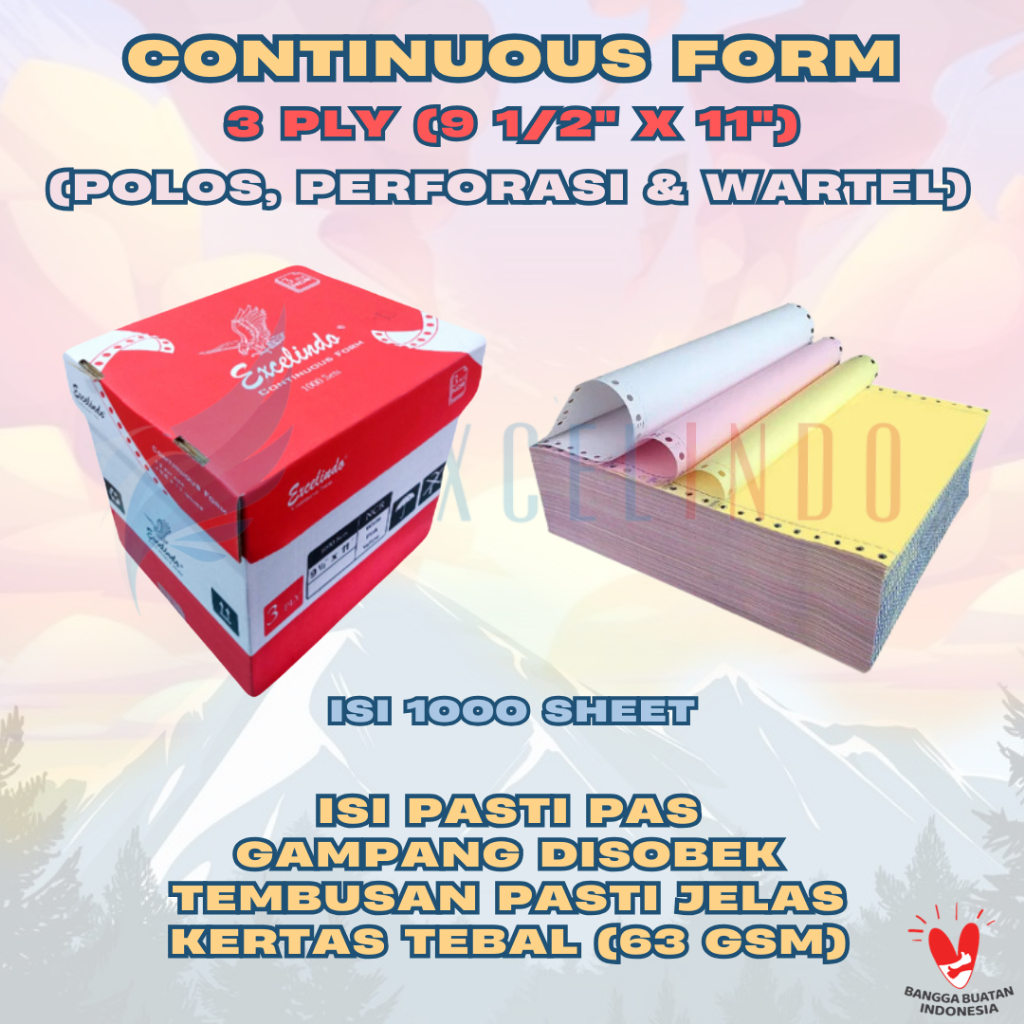 

Kertas Continuous Form 3 ply NCR (9 1/2" x 11") Ukuran FULL/PERFORASI/WARTEL