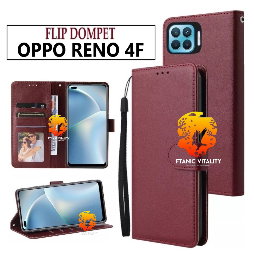 FLIP LEATHER CASING OPPO RENO 4F CASE KULIT FLIP WALLET LEATHER DOMPET KULIT PREMIUM SARUNG BUKA TUT