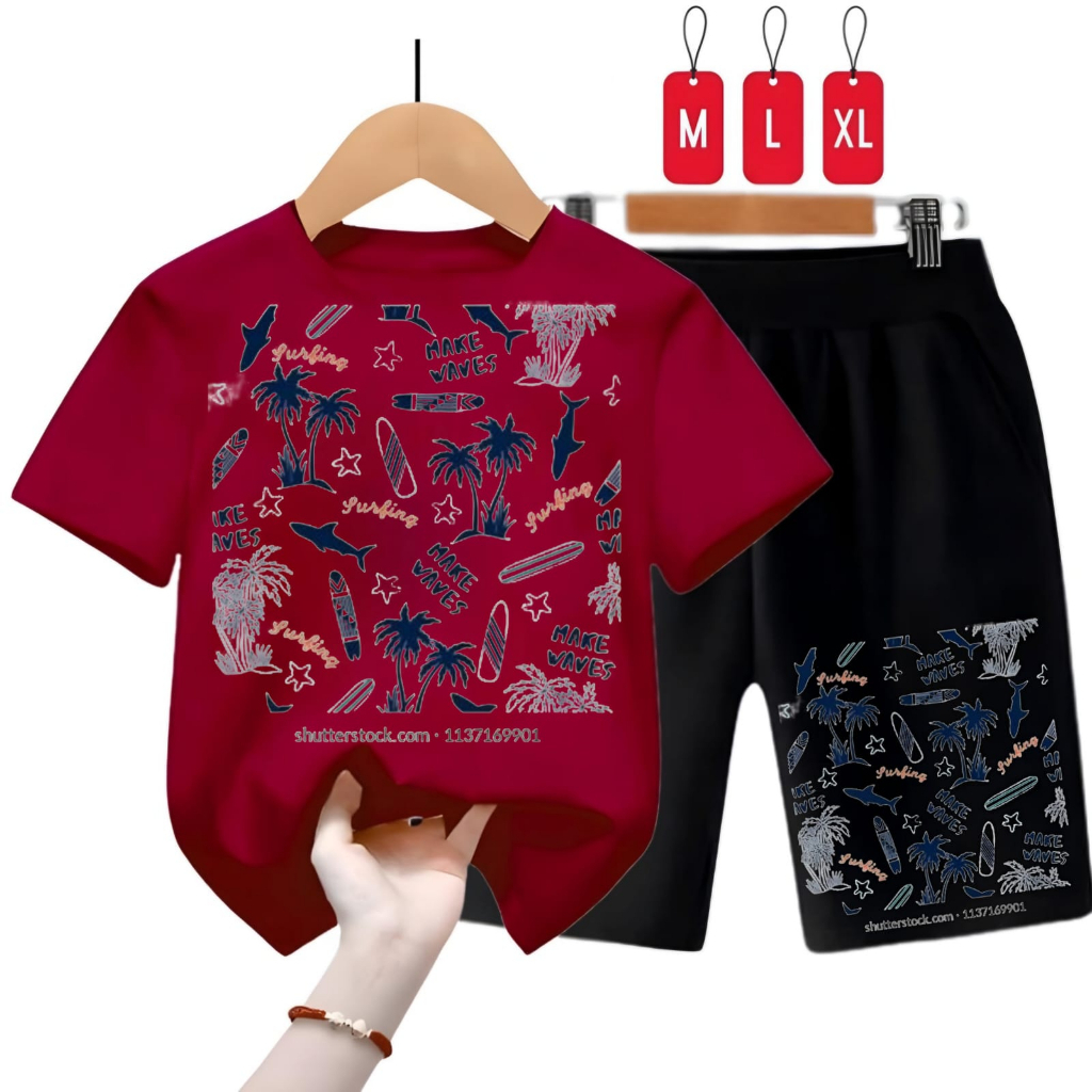 Setelan Anak Surfing | One Set Anak | Baju Kaos Anak Anak Laki Laki Perempuan